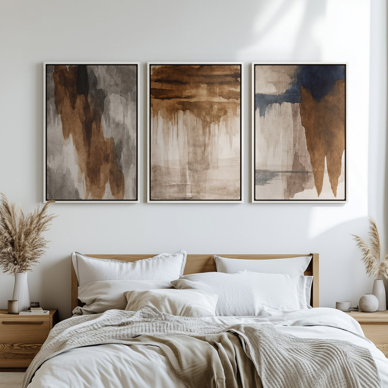 Art mural encadré, impressions murales abstraites rétro pour chambre à coucher - 3 panneaux, H 36 po x l 24 po, Blanc