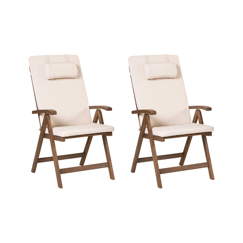 Folding Patio Dining Armchair with Cushion, Beige