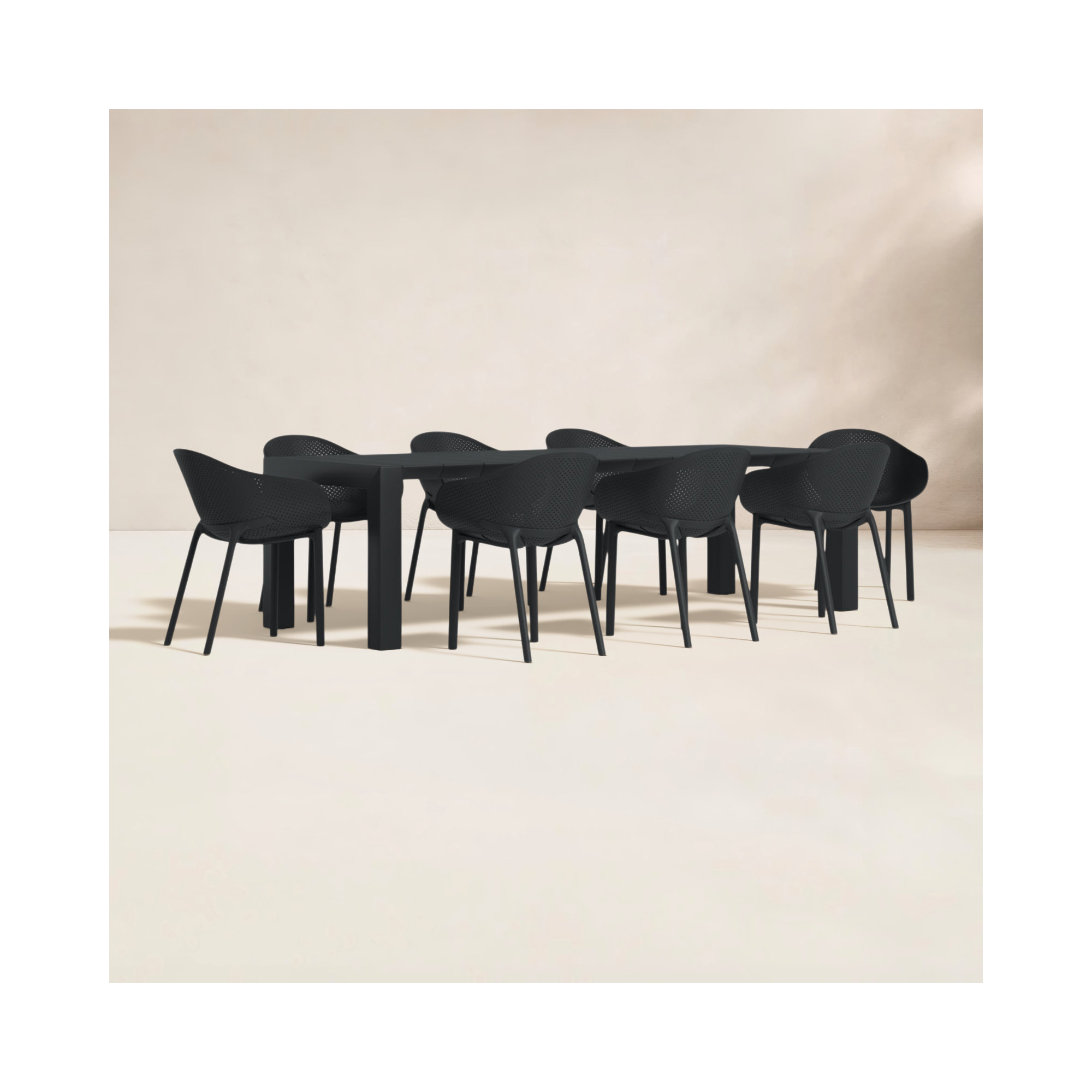 Farrah 8 - Person Patio Dining Set with Extendable Rectangular Table, Black