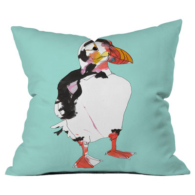 Casey Rogers Puffin Outdoor Throw Pillow