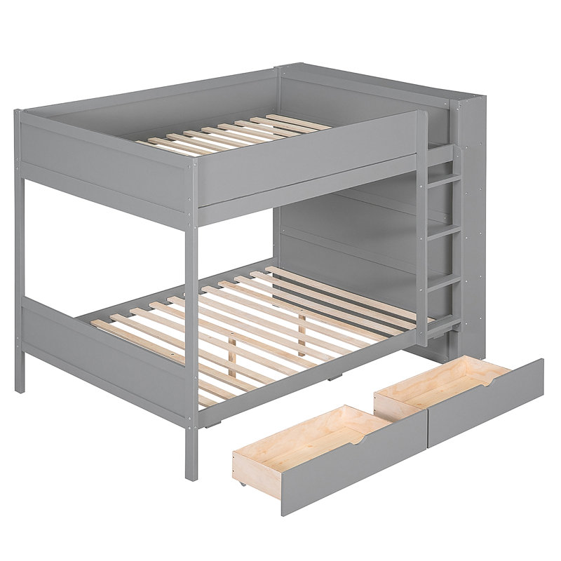 Lit superposé double au-dessus de double avec 2 tiroirs et armoire à couches multiples, Gris