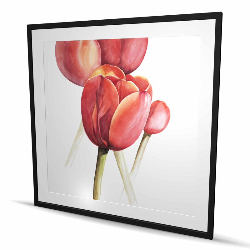 Blossoming Tulips Closeup - Rustic Yellow Framed Print Decor