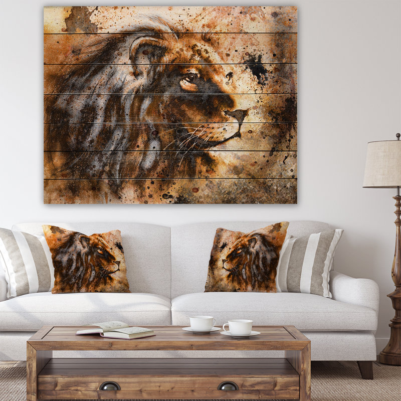 «Lion Collage - Animal Circle», art mural, H 36 po x l 46 po x P 1,5 po, Bois