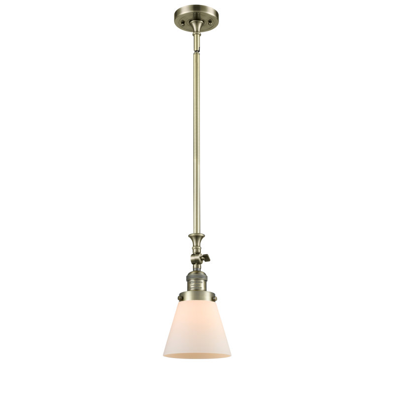 Luminaire suspendu conique 1 lumière Hannan, Laiton antique, Boîtier blanc mat, Ampoule DEL rétro de 3,5 watts