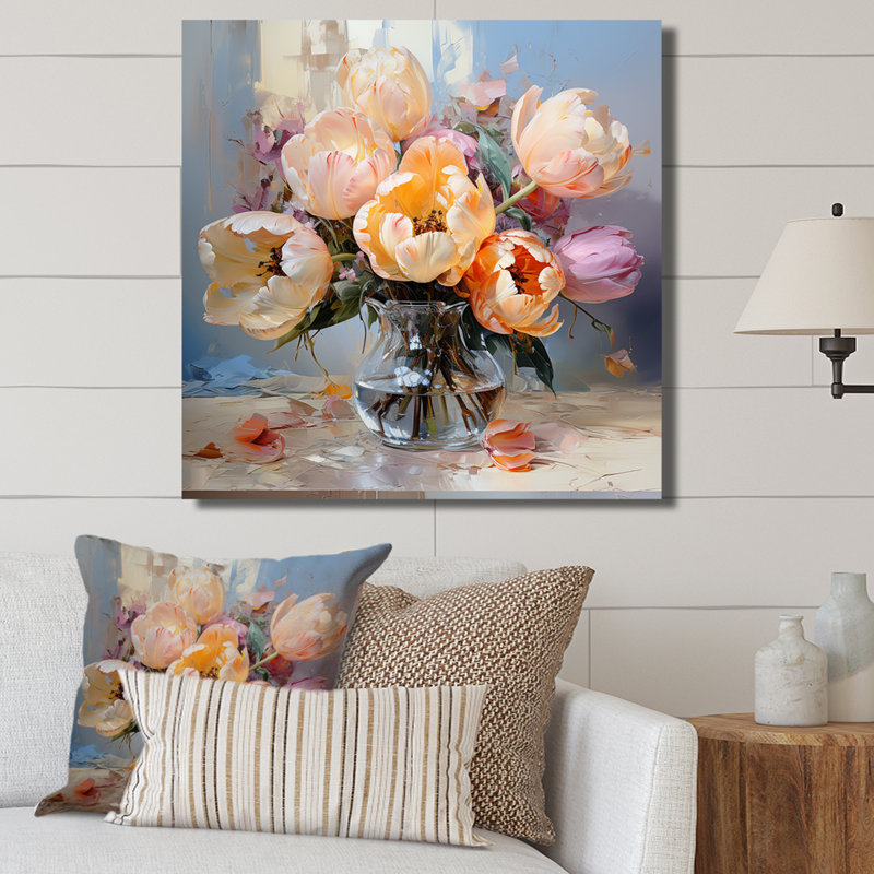 Tulipes, bouquet de natures mortes II sur toile, Toile tendue, H 24 po x l 24 po