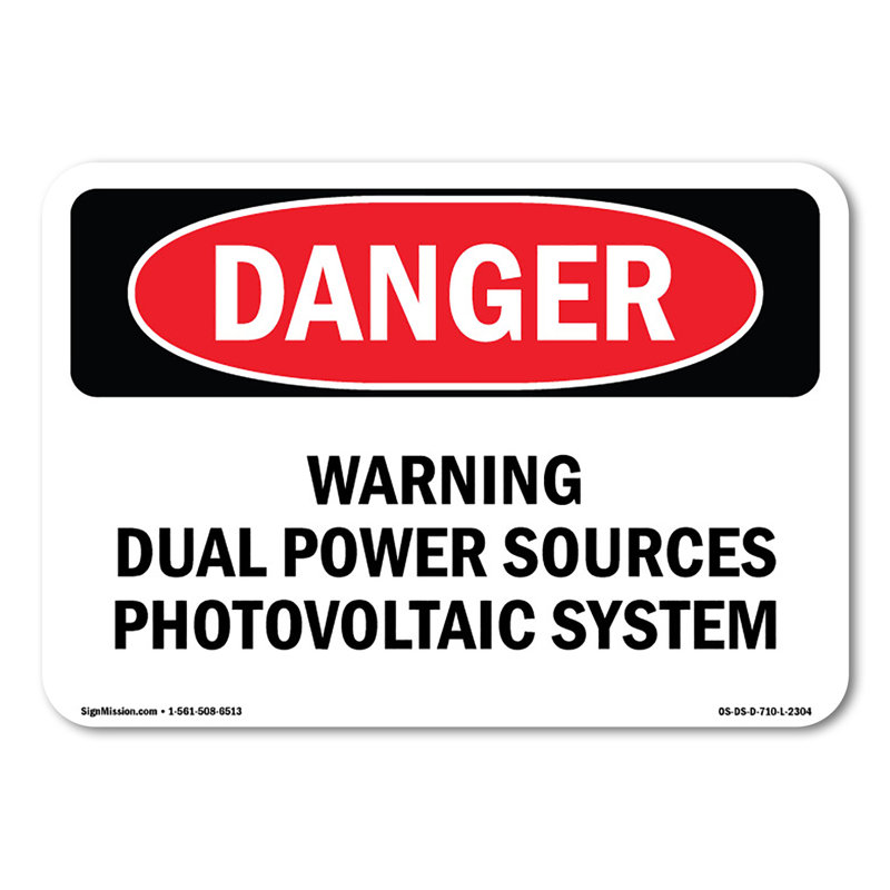 Warning Dual Power Sources Photovoltaic System Plastic Sign 10" X 7"