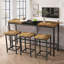 Table de salle à manger Design, table de pub, ensemble de table de salle à manger longue avec 3 tabourets, tabouret suspendu pratique, naturel et noir-1588866446