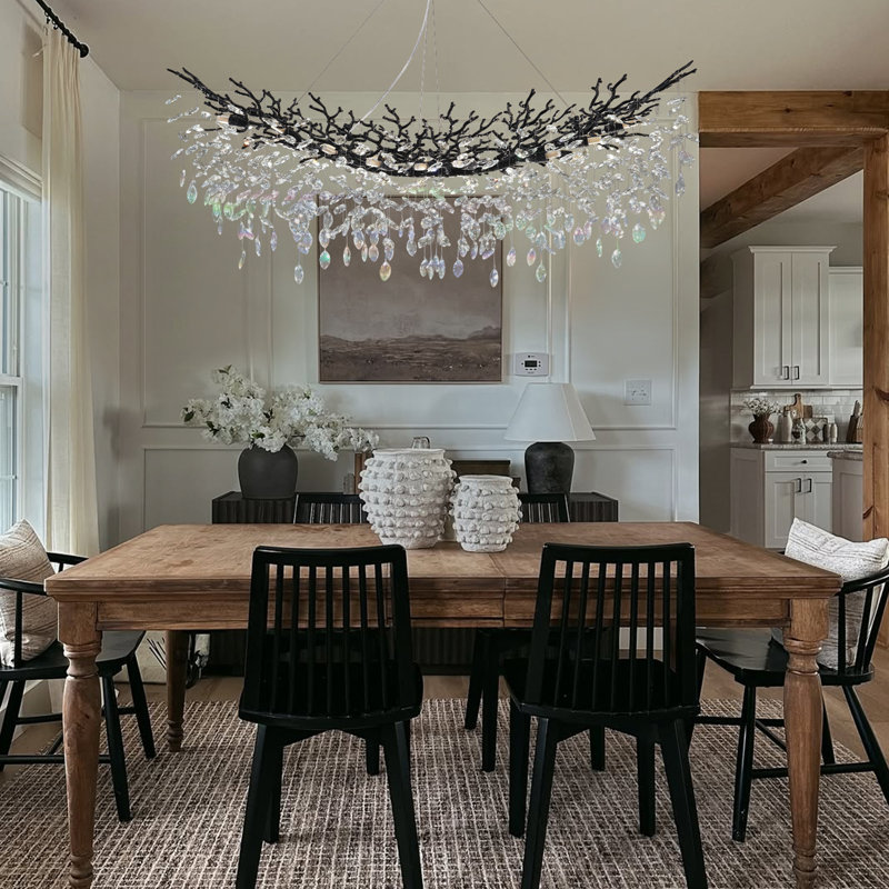 Lustre linéaire en cristal à branches 16 lumières à intensité variable 55 "Abe, Noir mat