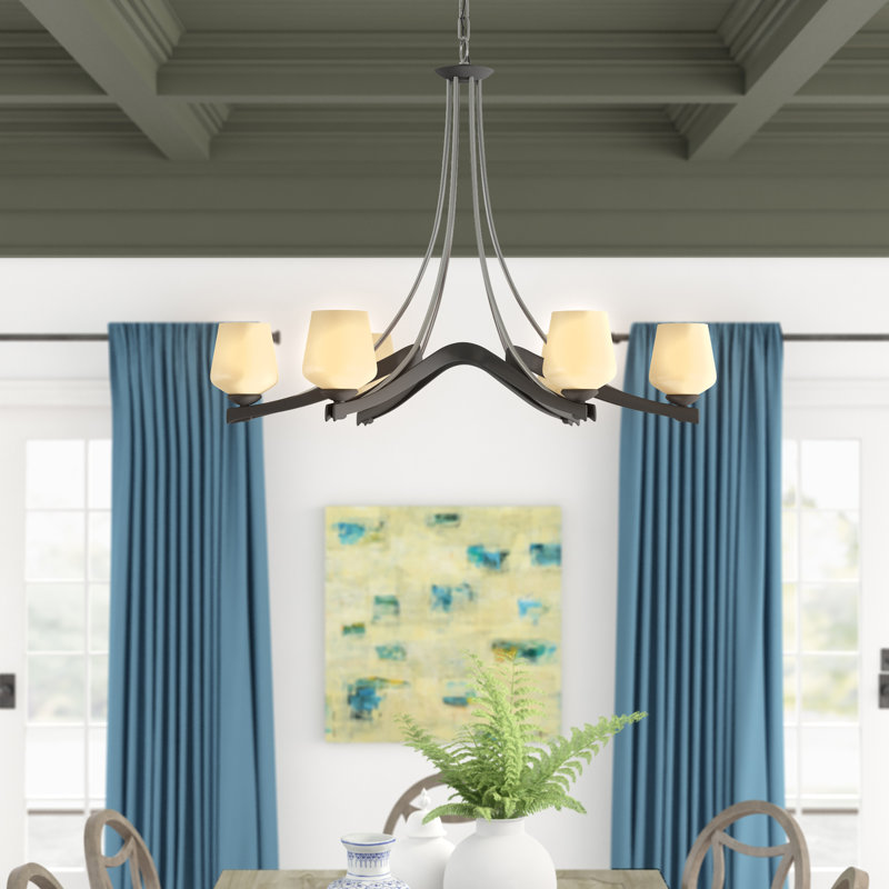 Oval Ribbon 6 - Light Shaded Classic/Traditional Chandelier, Opal and Clear Glass, Oil Rubbed Bronze