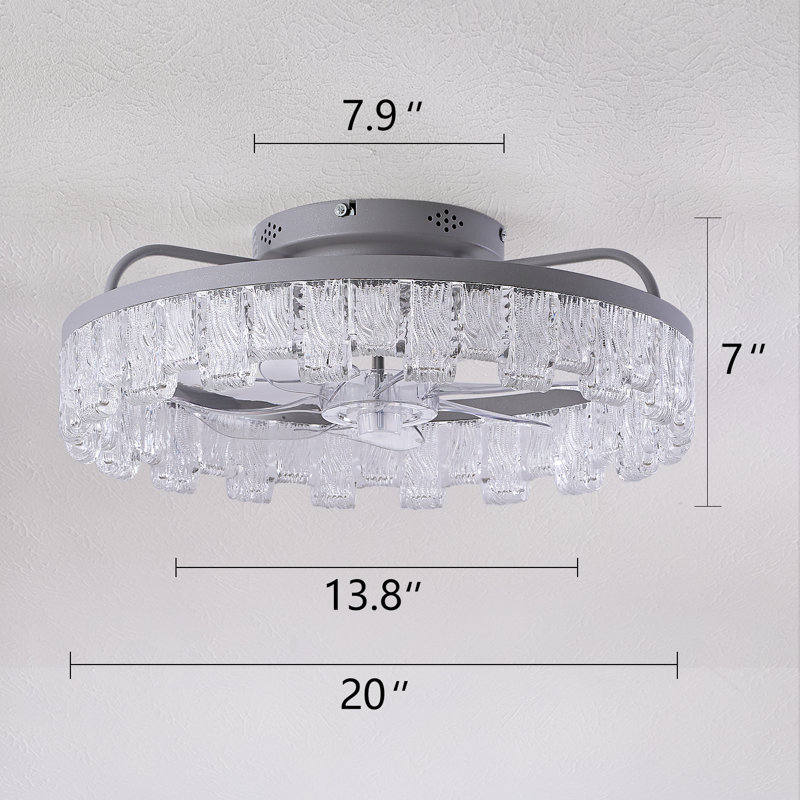 Ventilateur de plafond à DEL moderne avec télécommande et contrôle d'application, luminaire encastré à intensité variable