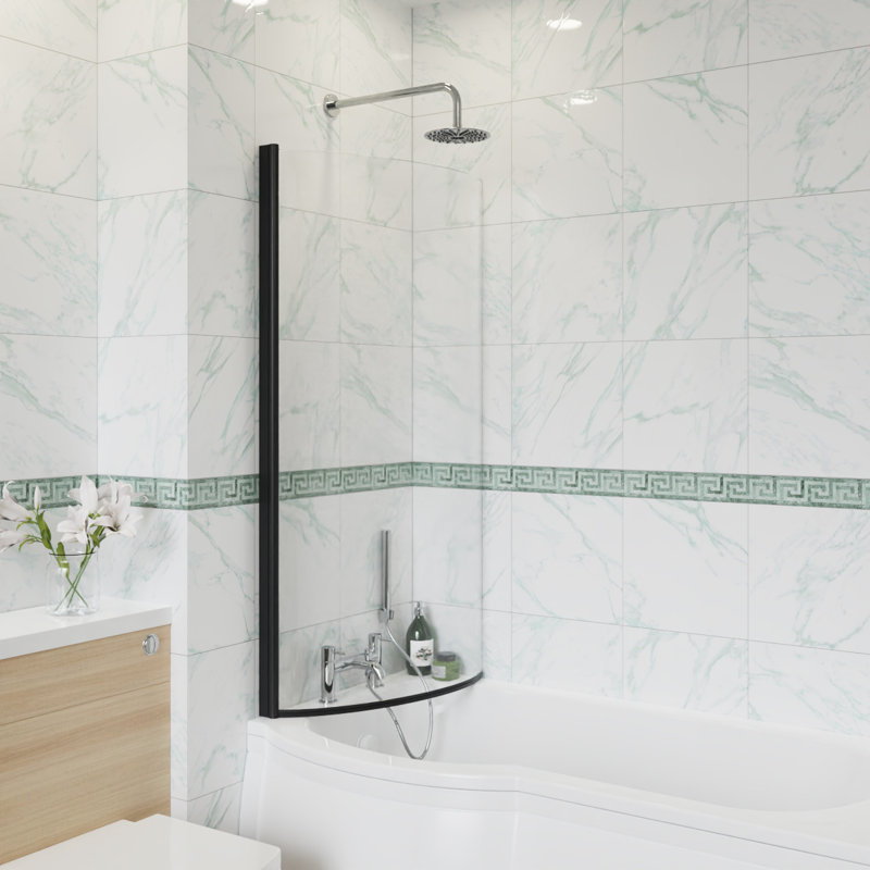 Bruyere 1400mm H P Shape Bath Screen with Clear Glass, Black