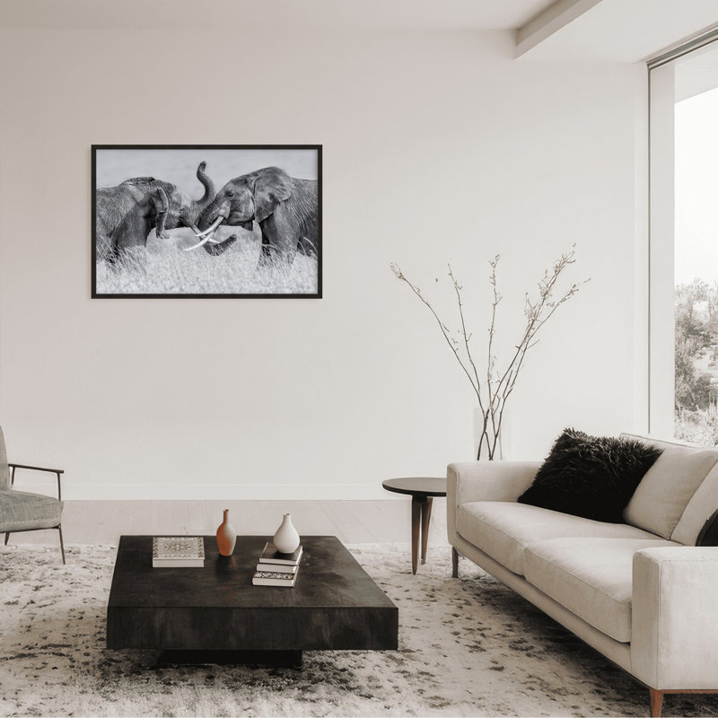 Nature Inspired Elephant Tai Chi by  - Picture Frame Photograph on Paper, 24" H x 36" W x 2.375" D, Framed Canvas, Beige