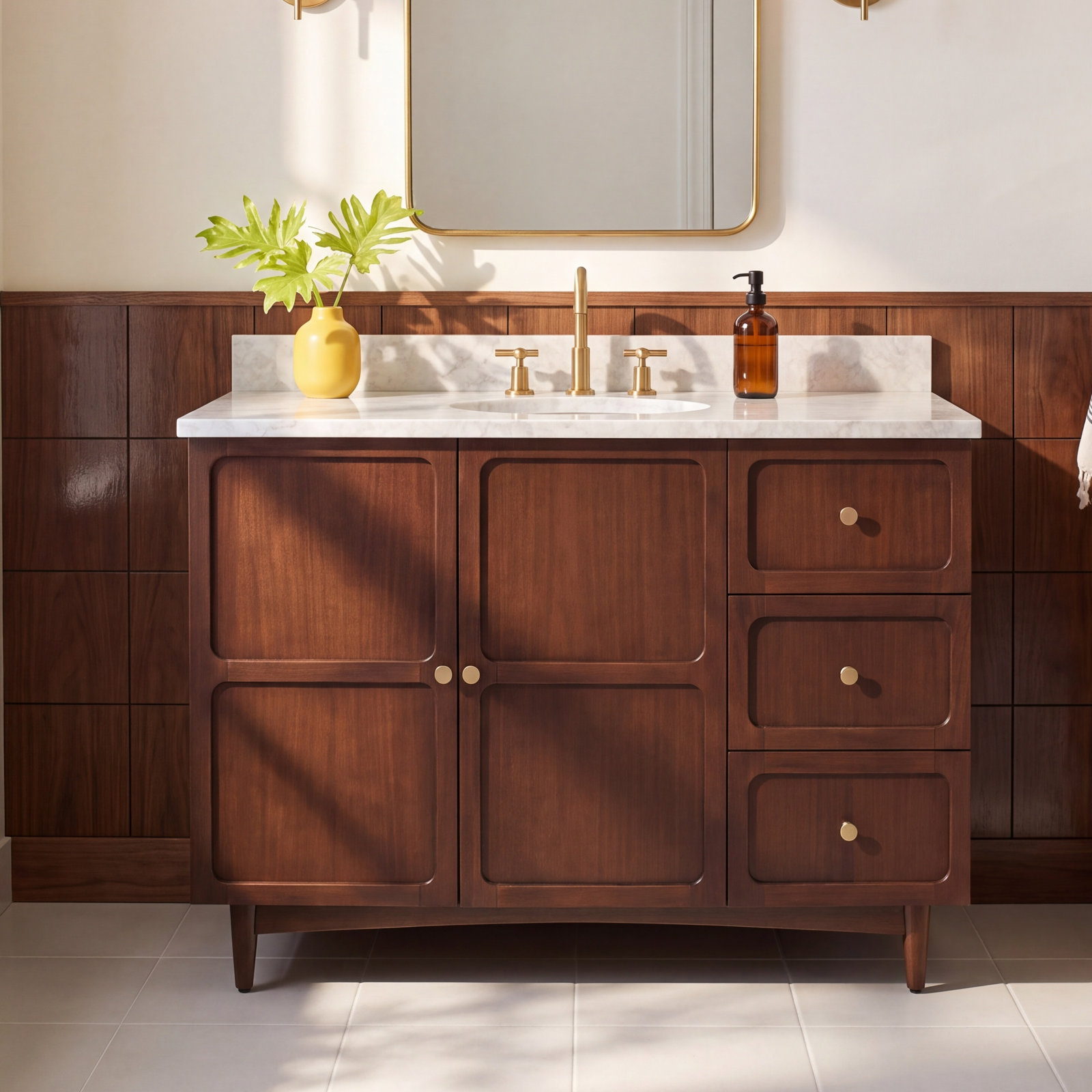 Delavan 48" Mahogany Single Bathroom Vanity, Carrara Marble