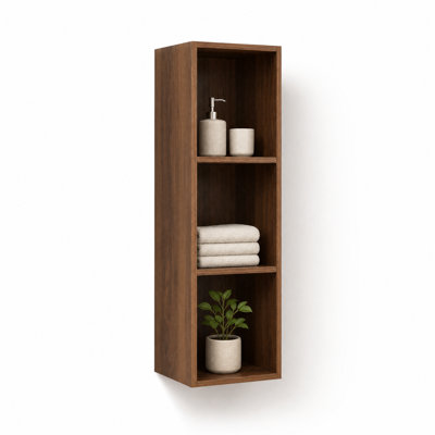 12 Inch Wall Mounted Storage Shelves, 3-Tier Open Organizer Rack, Brown Ebony Finish, Space-Saving Floating Shelf for Small Bathroom, Study, Storage Room