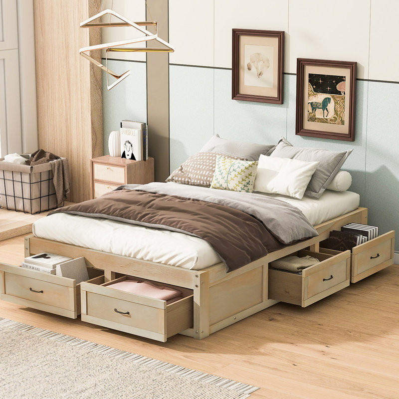 Platform Bed With 6 Storage Drawers, Antique Natural, Full