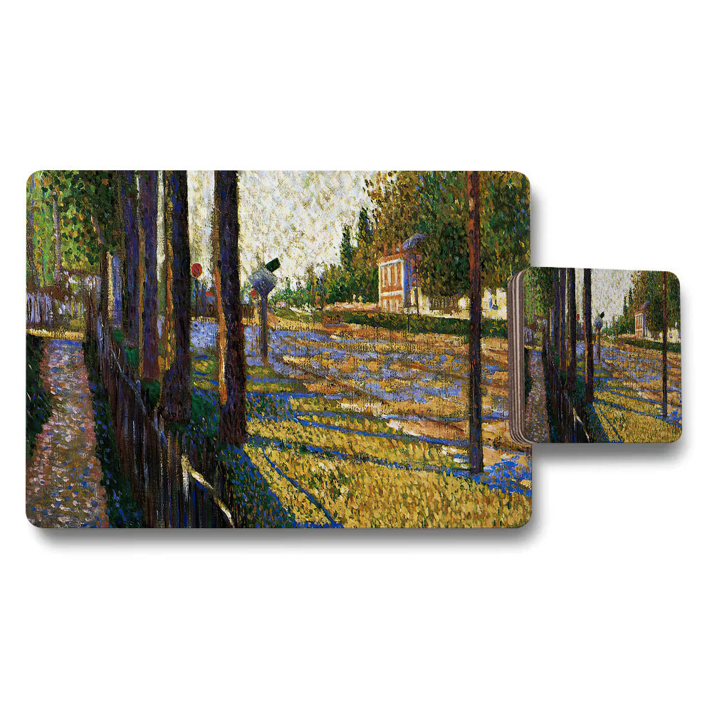 Impressionist Landscape Placemat And Coaster Set With Garden Path Scene