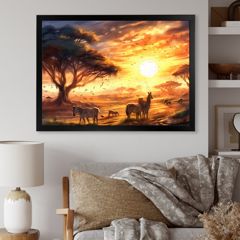 Safari zébré orange orange sur toile, H 34 po x l 44 po x P 1,5 po, Cadre photo noir