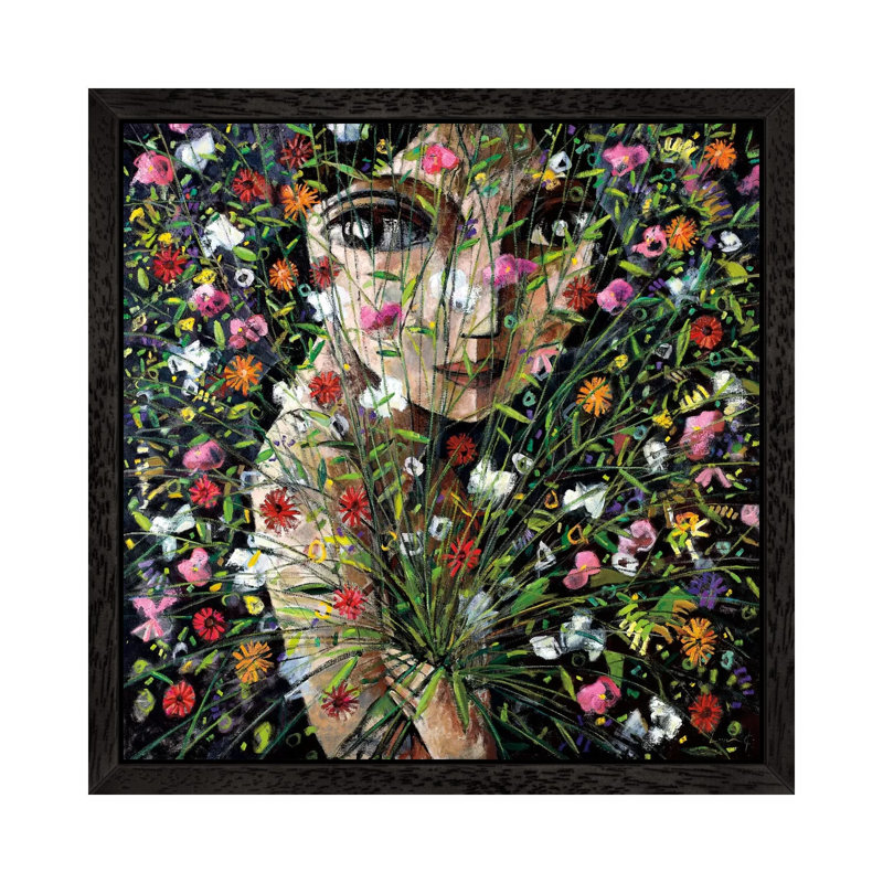 Between The Flowers by Didier Lourenco - Floater Frame Painting on Canvas, Black Framed, 66.04 cm H x 66.04 cm W