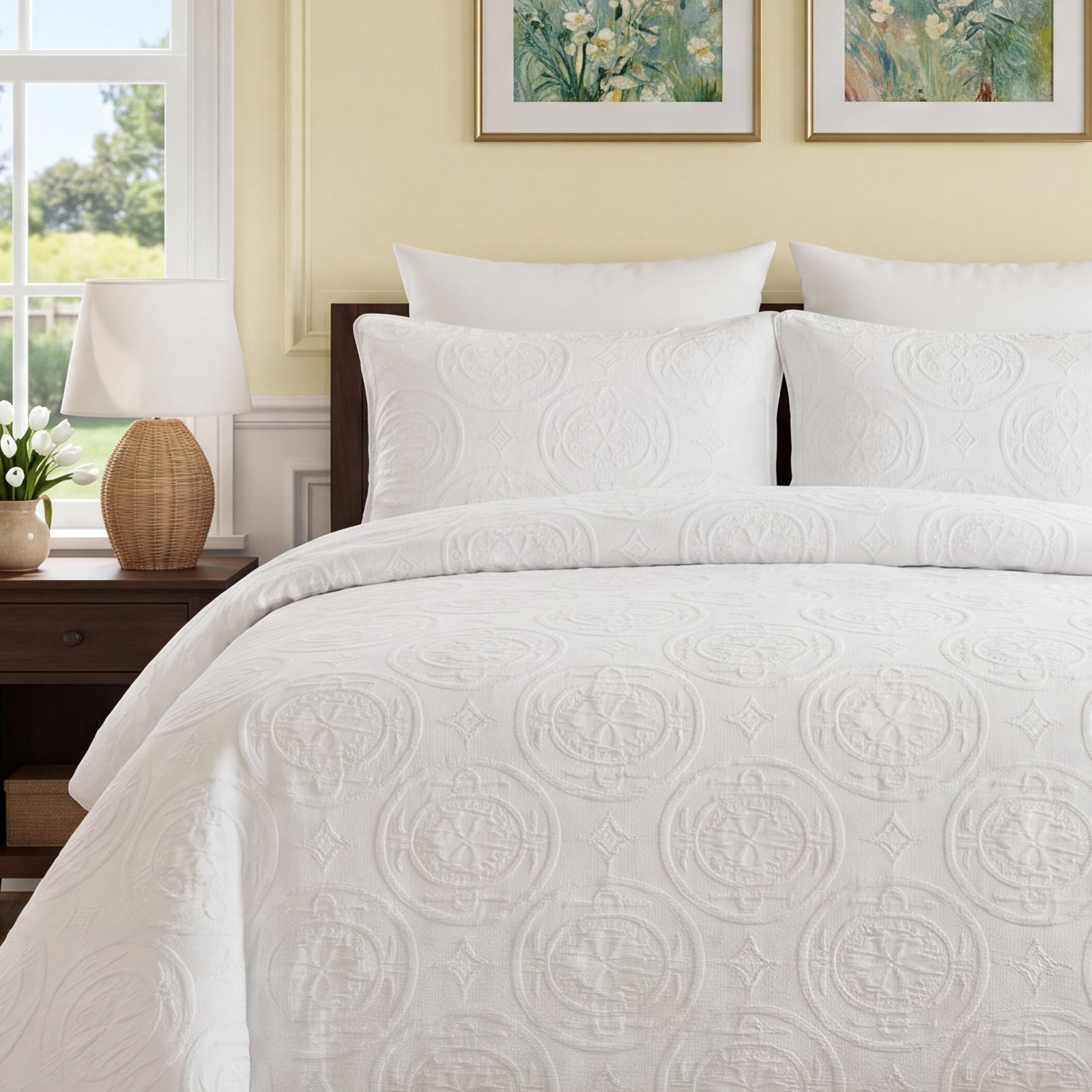 Verona Matelasse Cotton Duvet Cover Set, Queen Duvet Cover + 2 Standard Shams