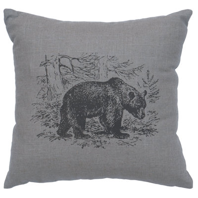 Coussin Wooded River Image - scène d'ours - gris lin