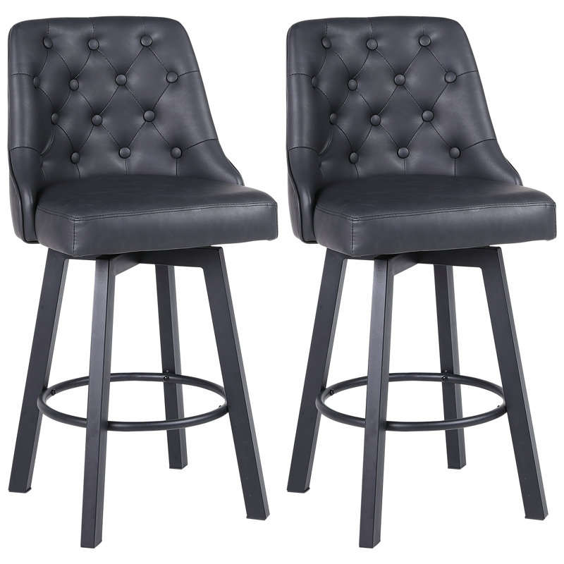 Swivel Upholstered Counter Stool with Metal Frame, Black