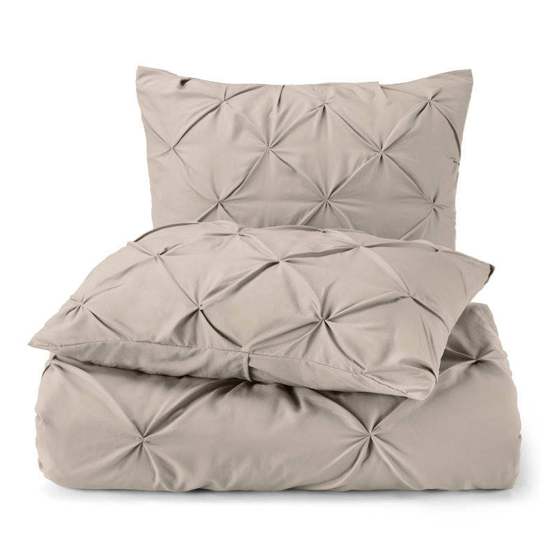 Ensemble de housse de couette plissÃ©e en tissu doublement brossÃ©, Housse de couette grand et 2 taies décoratives, Taupe
