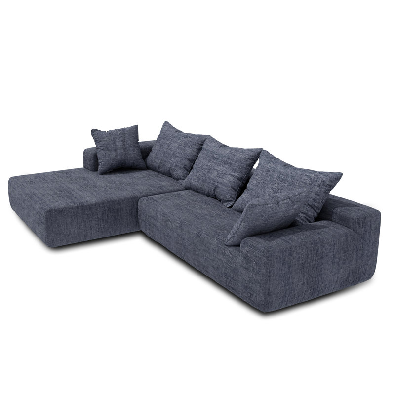Boneless L-shaped Modular Foam-filled with Spring Support Simple Living Room Sofa, Blue Chenille