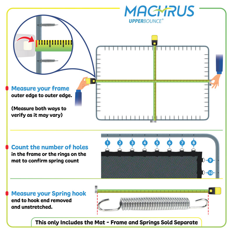 Machrus Upper Bounce Replacement Jumping Mat For Rectangular Trampoline Frames With 108 V-Rings, Using 7" Springs - MAT ONLY