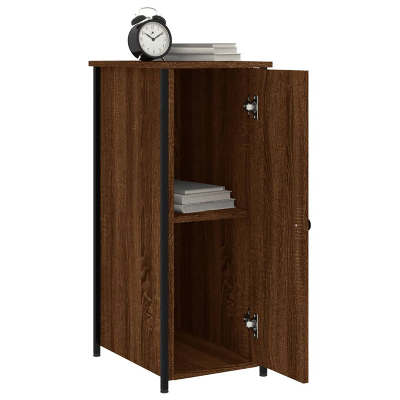 Memuna 32cm W Iron Bedside Table, Brown Oak, Set of 2