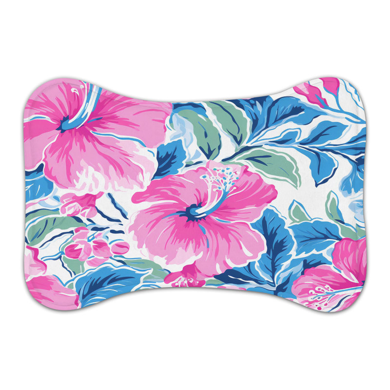 Preppy Blossoms - 1 Piece Bone Shape Feeding Mat, Medium (18")