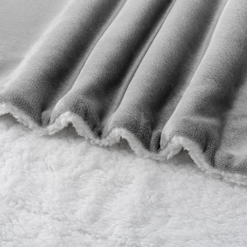 Joyan Extra Soft Sherpa Fleece Dual Sided Blanket, Silver, Double