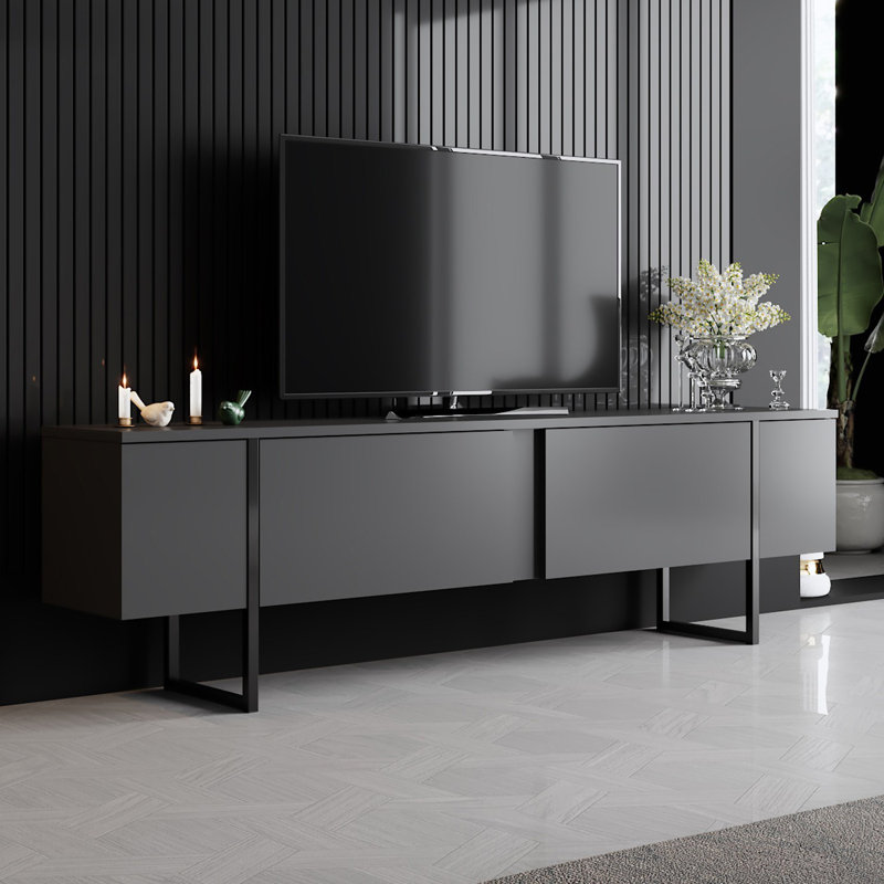 Ensemble de mobilier de salon moderne, panneau de particules enduit 100% mélamine, anthracite et noir, meuble télé 70,9 po x 11,8 po x 18,5 po et table basse 35,4 po x 15,4 po x 15,7 po | Pieds en PVC durable, design industriel élégant