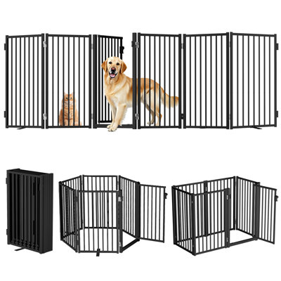 6 Panels Metal Free Standing Pet Gate, Detachable Foldable Dog Fence Pet Playpen Indoor Outdoor Puppy Gate (Set Of 6)