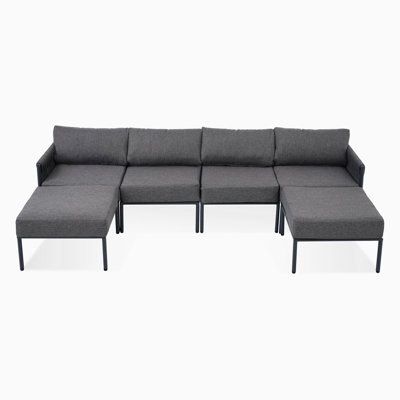 Ensemble de conversation modulaire d'extérieur en aluminium 6 pièces avec coussins extra épais en oléfine de 5,9 po, gris