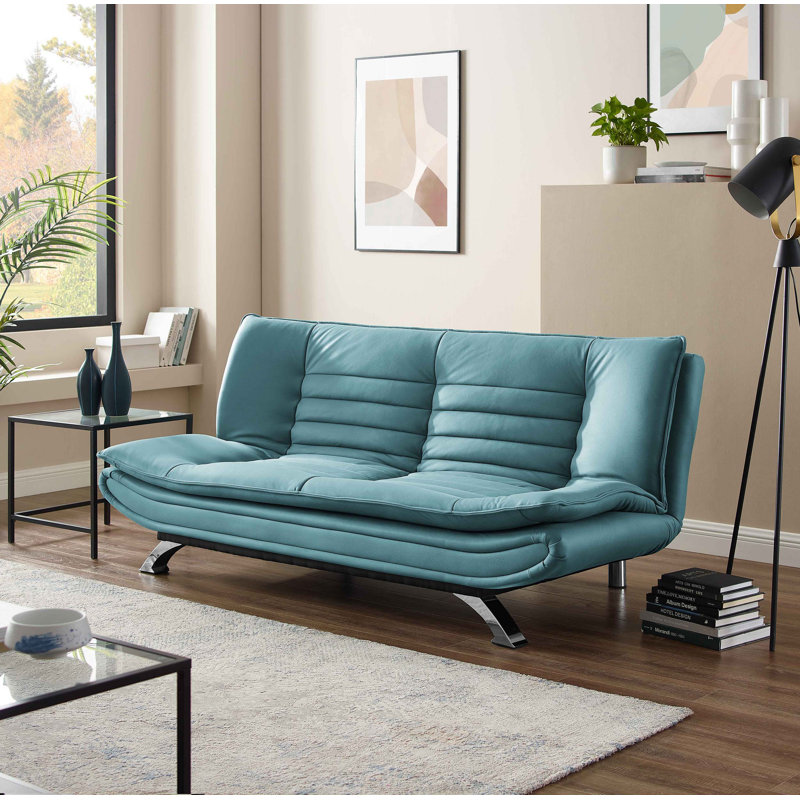 Bridglal 196.1Cm Wide Tight Back Convertible Sofa, Blue 100% Polyester