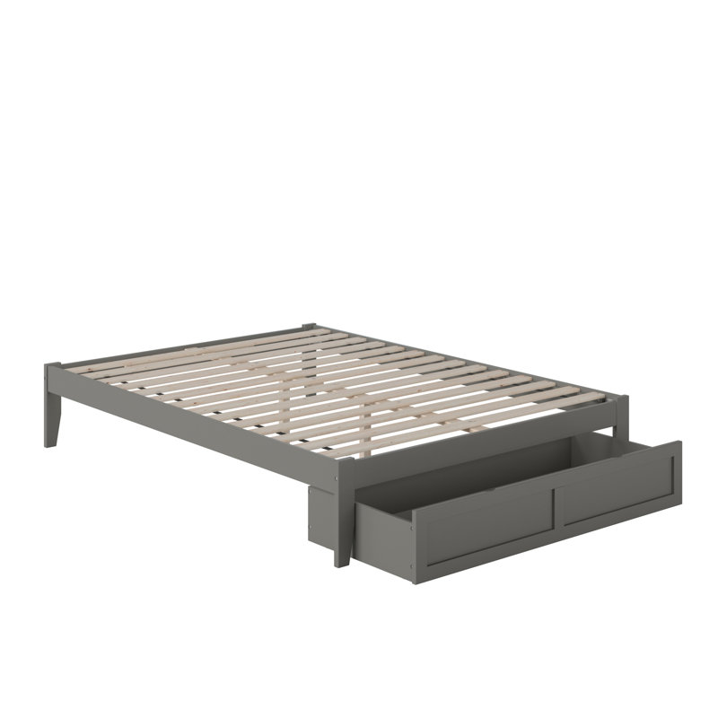 Lit plateforme avec rangement en bois massif Aayanna, Grand, Gris