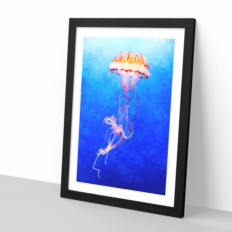 Orange Jellyfish - Picture Frame Painting Print, 87cm H x 62cm W x 2cm D, Black Framed