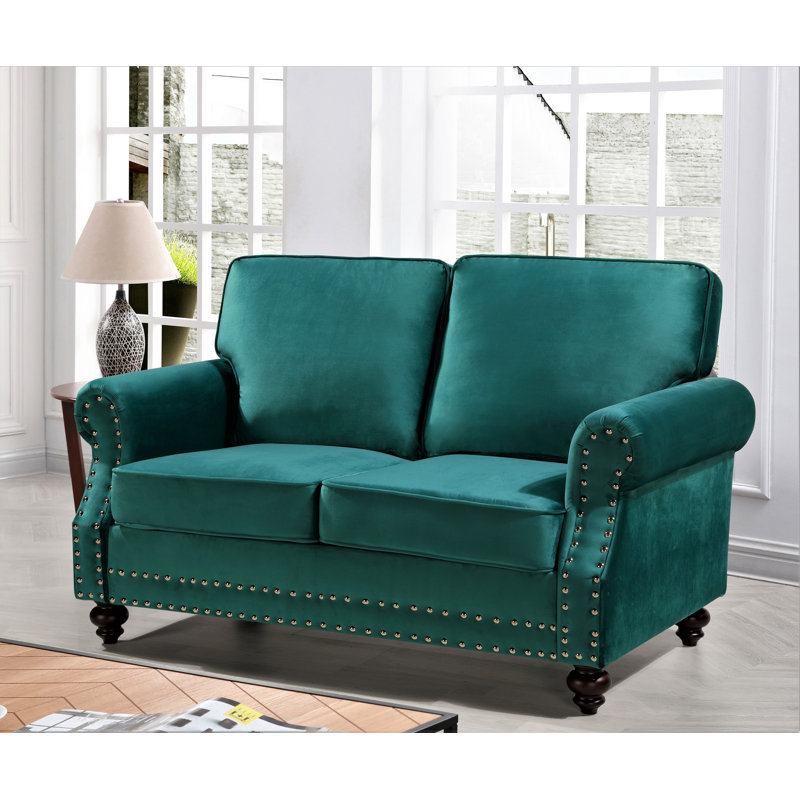 Keagan Velvet Loveseat, Green, 37.4" H x 61.42" W x 33.9" D