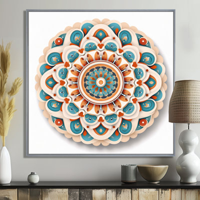 Mandala sacré en rétro bleu et orange - art mural Mandala Boho