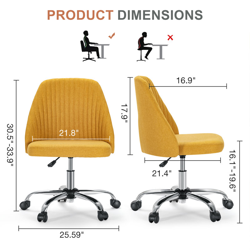 Chaises de bureau pivotantes et réglables Modern, Jaune