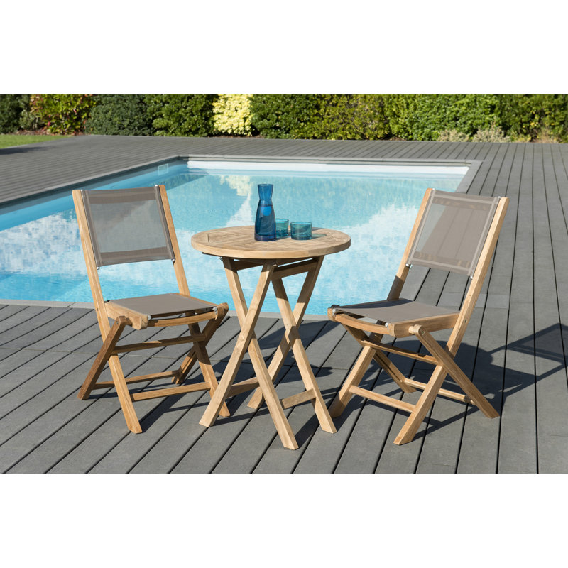 Woehler 2 - Person Teak Wood Patio Dining Set with Round Table, 77cm H x 60cm W x 60cm D