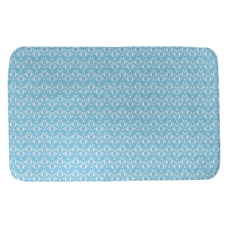 Tapis de salle de bain déco Leffel, l 21 po x L 34 po, Bleu sarcelle / blanc
