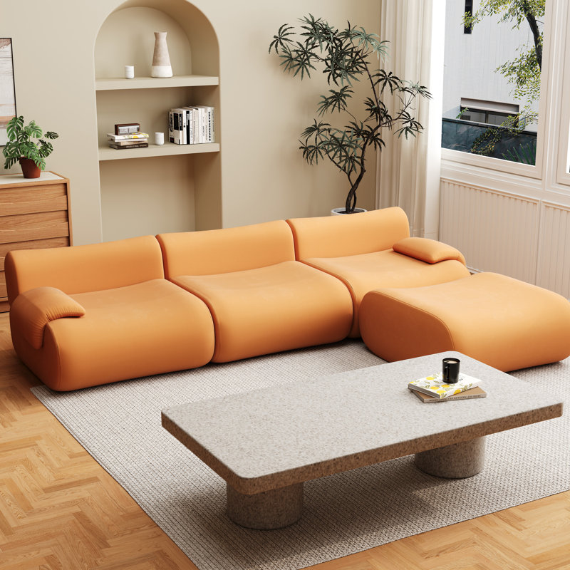 Canapé modulaire en velours côtelé de 113 po avec repose-pieds, canapé surdimensionné pour salon, Corduroy, Orange
