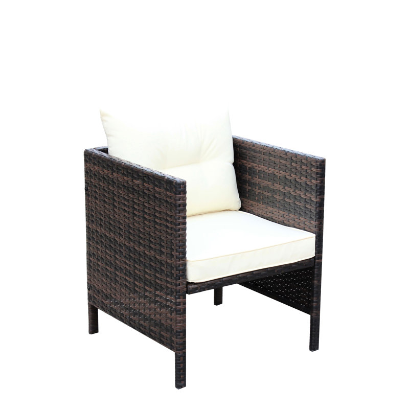 Chaise de patio confortable, brun, coussin beige, assemblage requis