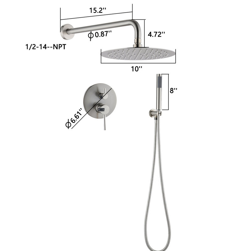 Pomme de douche en nickel brossé 10 po - Pluie avec un incontournable mobile, Nickel brossé