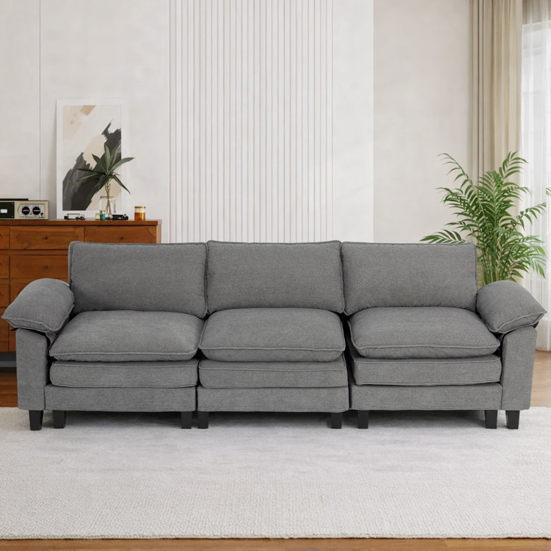 Canapé modulaire rembourré 3 pièces 3 pièces, H 37,4 po x l 113 po x P 27,5 po, 3, Chenille gris pâle