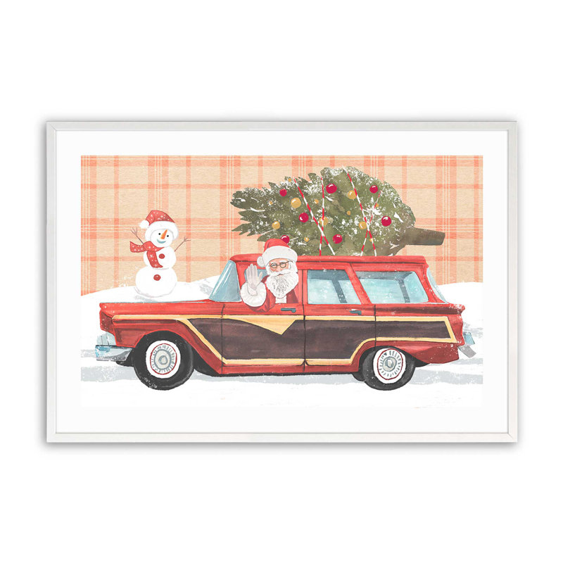 Imprimé wagon du Père Noël, Cadre simple blanc opaque, H 12 po x l 15 po