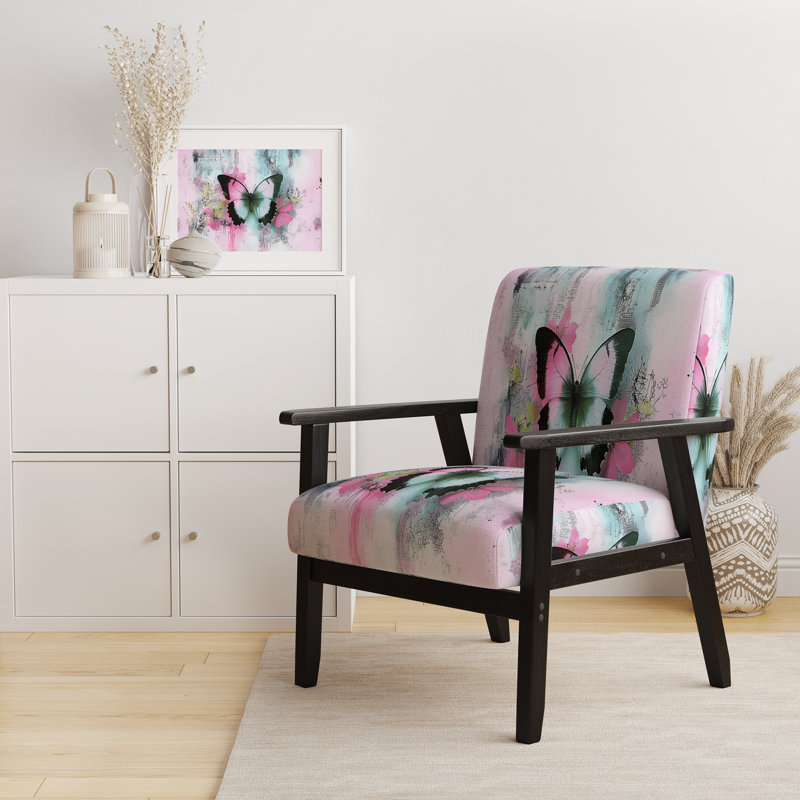 Chaise avec accoudoirs en velours Magiera, Rose / Vert, Noir