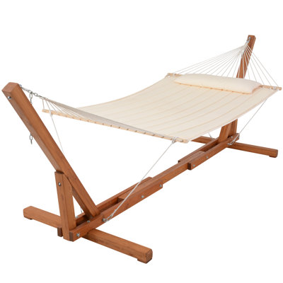 Hamac double matelassé pour 2 personnes avec support de hamac réglable en bois de 12 à 14 pieds