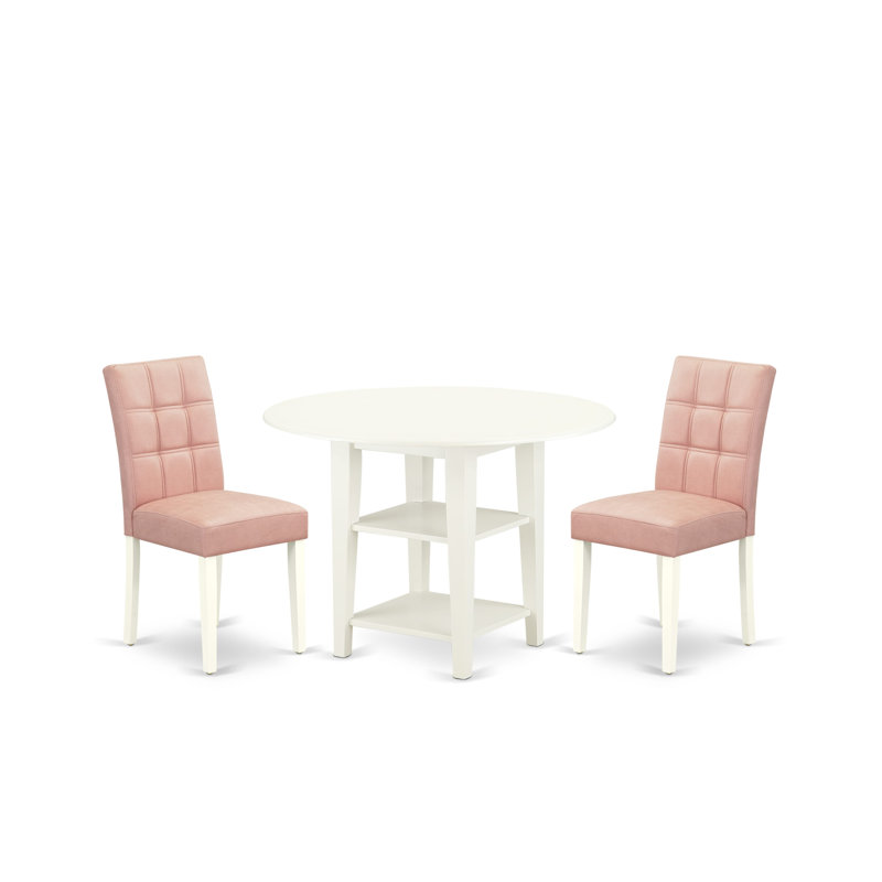 Ensemble de table de cuisine 3 pièces comprenant une table à manger et 2 chaises en bois revêtues de tissu polyester beige et rouge avec dossier élégant et fini blanc lin